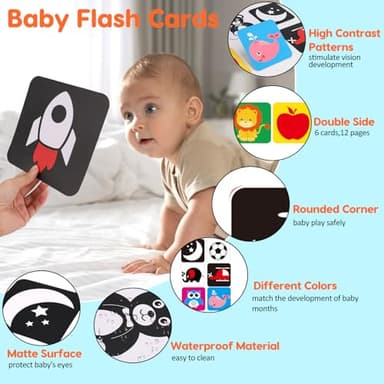 Black and White High Contrast Baby Books Flash Cards Tummy Time Mirror Toys Newborn Toys 0 6 Months Brain Development Infant Stimulating Sensory Toy 0-3 3-6 2 4 5 Months old Baby Boy Girl Shower Gifts - Image 3