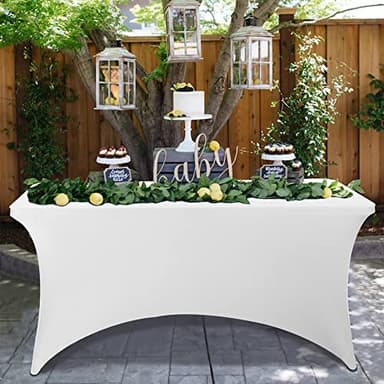 BIFENBI 6FT White Fitted Tablecloths for Rectangle Tables, 2 Pcs - Stretch Spandex Table Cover Protector for Banquet, Massage Bed, Wedding, Birthday, 72 Length x 30 Width x 30 Height Inches - Image 5