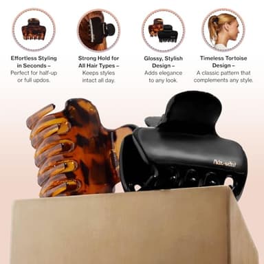 Kitsch Medium Claw Clips for Women - Strong Hold & Stylish Glossy Puffy Design Hair Accessories | Ideal for Girls and Women with Thick & Thin Hair, Half-Up or Full Updos - 2pc Set, Black & Tort - Image 3