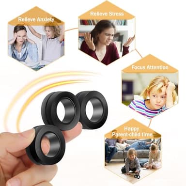 Buluwams ADHD Autism Sensory Stress Toys Teen Boys ADHD Autism Sensory Toys for Kids Black Magnetic Fidget Rings 3pcs - Image 5