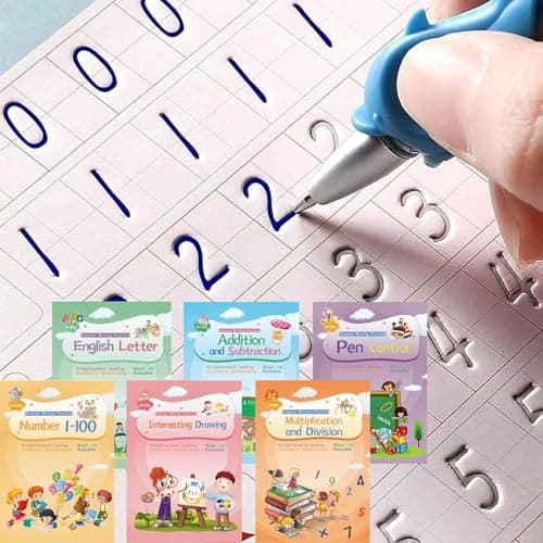 Magical Handwriting Workbooks Handwriting Practice Copybook, Handwriting Aid Magic Pen Reusable Copybook Grooves Template Design for Children Books Suitable for Children's Learning (6) - Image 1