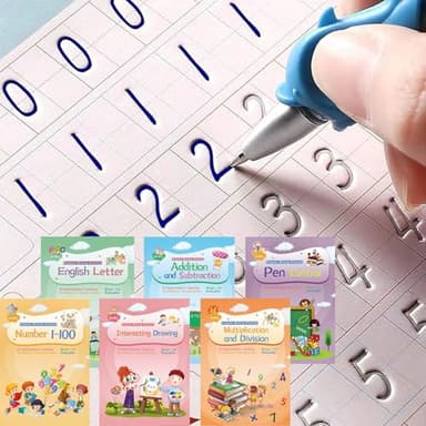 Magical Handwriting Workbooks Handwriting Practice Copybook, Handwriting Aid Magic Pen Reusable Copybook Grooves Template Design for Children Books Suitable for Children's Learning (6) - Image 1
