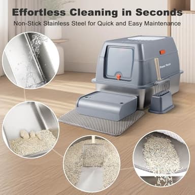 Stainless Steel Metal Cat Litter Box Large Enclosed with Lid, Dog Proof Jumbo Hooded High Sides for Big Cats, Indoor Multi Cat Use - Deep Design & No Smell - Image 5