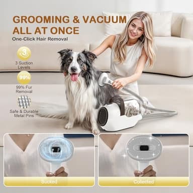 Dog Grooming Vacuum, Dog Grooming Kit with Pet Clipper Nail Grinder, 3 Suction Modes Dog Brush Vacuum with 6 Pet Grooming Tools (Coffee) - Image 2