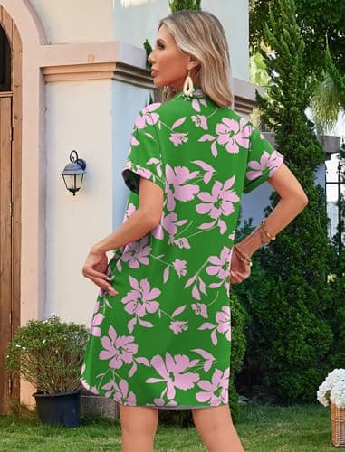 HOTOUCH Loose Fit Dresses for Women 2025 Summer Beach Button Down Short Sleeve Dress Fashion Cover Up Sundress Green XL - Image 5