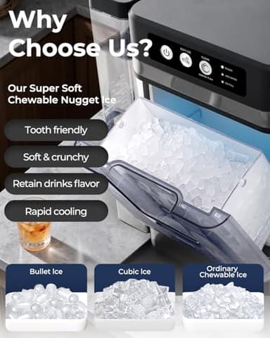 Nugget Ice Maker with 1 Gallon Tank, 41lbs/24H Soft & Chewable Ice, Automatic Water Supply, Preset Time, Self-Cleaning, Multifunctional Pellet Ice Machine for Home & Kitchen - Image 8