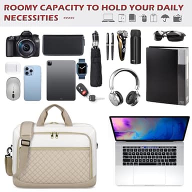 NEWHEY Laptop Bag 17.3 Inch Laptop Briefcase for Women Men Waterproof Shoulder Messenger Bag Large Computer Bag for Business Office Work College, Khaki&Beige - Image 7