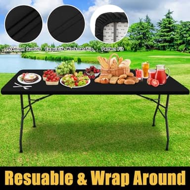 Smiry Rectangle Picnic Table Cloth, Waterproof Elastic Fitted Tablecloths for 4 Foot Tables, Washable Polyester Table Cover for Camping, Indoor and Outdoor (Black, 24"x48") - Image 5