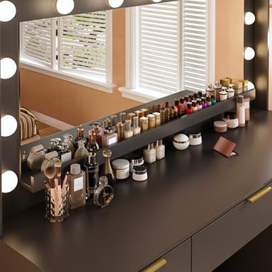 ALEXNUTRE Vanity Desk with Large Mirror and Lights, 45.3in Makeup Vanity with Power Outlet 9 Drawers & Storage, 3 Lighting Color Adjustable, Black - Image 3