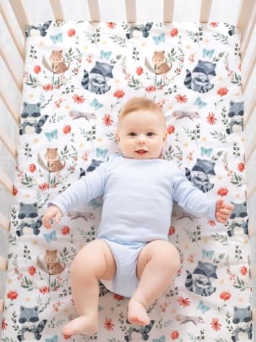 4 Pack Woodland Forest Animals Wood Neutral Unisex Fitted Baby Crib Sheets Set for Baby Boys or Girls (Cartoon Beer, 52 * 28) - Image 4