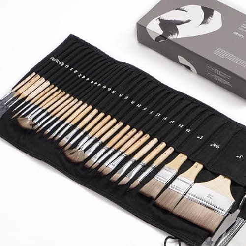 ARTIFY 30-Piece Expert Paint Brush Set, Upgraded Version, Complete Range of Sizes, Enhanced Synthetic Brushes with Canvas Roll and Palette Knife for Acrylic, Oil, Watercolor, and Gouache - Image 1