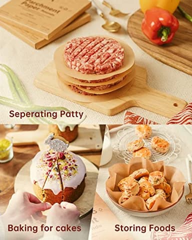 Katbite 200Pcs 9 Inch Parchment Paper Rounds, Unbleached & Non-stick, Precut Parchment Circles for Cheesecake Spring Pans, Storage/Freezing Hamburger Patties - Image 6