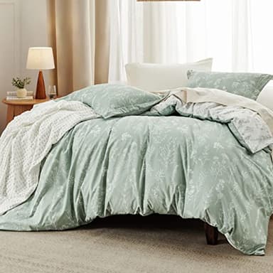 Bedsure Queen Comforter Set - Sage Green Bed Set, 3 Pieces Cute Floral Bedding, 1 Soft Reversible Botanical Flowers Comforter and 2 Pillow Shams - Image 2