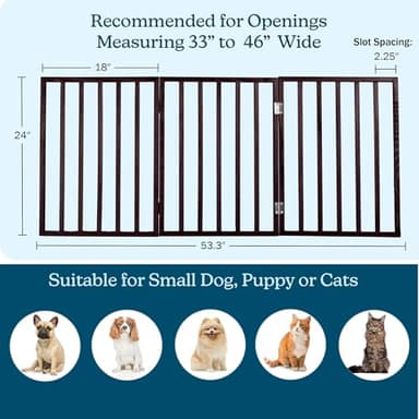 3-Panel Indoor Foldable Dog Fence for Stairs, Hallways, or Doorways - 54x24-Inch Wood Freestanding Dog Gates by PETMAKER (Brown) - Image 2