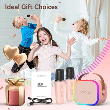 Oraolo Karaoke Machine with 2 Wireless Microphones, Portable Mini Karaoke for Kids, Funny Magical Sound Modes, Speaker Support Multi-Channel Connection, Birthday Gifts for Girls Boys - Image 7