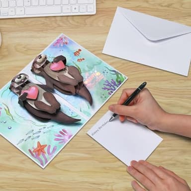 Otter Pop Up Birthday Card for Wife,Husband,Fiance, Funny Romantic Birthday Card for Her - 'Happy Birthday To My Otter Half‘ - Musical 3D Birthday Cards for Boyfriend or Girlfriend-Cute Animal Humor - Image 2