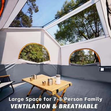 HIKERGARDEN 8 Person Camping Tent - Portable Family Cabin Tent for Camp, Windproof Fabric Camp Tent Outdoor for Hiking, Backpacking, Traveling-12'x9'x80in(H) (Gray) - Image 3