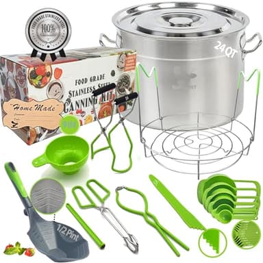 Supa Ant 24 Qt. Stainless Steel Water Bath Canning Pot with Canning Supplies Starter Kit - Canning Rack,Food Grade Canning Ladle, Measuring Cups,Funnel,Tongs,Jar Lifter & Wrench,Lid Lifter, 90x Labels - Image 1