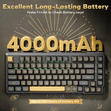 Redragon K738 Wireless Mechanical Keyboard, Gasket Mounted RGB Gaming Keyboard, 3-Mode (2.4G/BT/USB), Pre-lubed Linear Switches, 75％ Layout, 82 Keys Hot Swappable for PC/Mac - Black Gold - Image 7