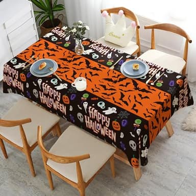 OHOME Halloween Decorations - 2 Pack Plastic Tablecloth for Halloween Party Decorations | Skeletons Bats Ghosts Pumpkin Table Decor for Outdoor Indoor Party Favors Supplies Backdrop Banner - Image 7