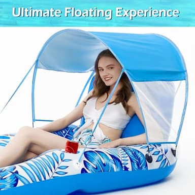 Jasonwell Pool Floats with Canopy - Inflatable Pool Float Adult Lounger Floaties Raft Floating Chair for Swimming Pool Lake Water Lounge Float with Cup Holders Beach Pool Party Toys for Adults(Blue) - Image 9
