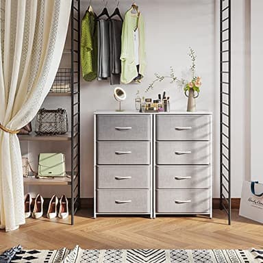 ODK Dresser for Bedroom with 4 Storage Drawers, Small Dresser Chest of Fabric Drawers with Sturdy Steel Frame, Wood Top, Light Grey - Image 4