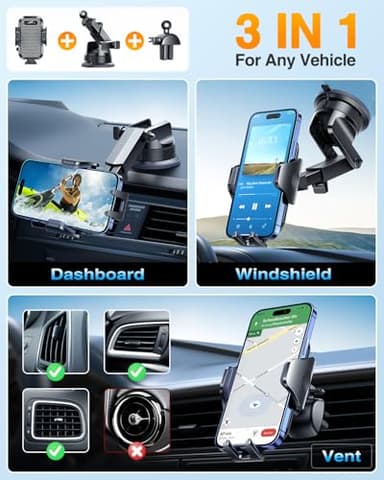 VANMASS [Pro Version] Universal Car Phone Mount [2025 Super Suction Cup] Phone Holder for Car, Cell Phone Car Mount for Windshield Dash Vent Truck Stand for iPhone 16 Pro Max 15 14 13 Samsung Android - Image 3