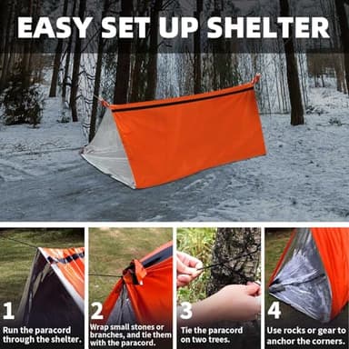 Frelaxy Extra-Thick Survival Tent and Emergency Sleeping Bag, Emergency Shelter Survival Bivy Set with Whistles, Paracord, Storage Pouches, and EVA Case, Perfect for Survival Kits (Orange Set) - Image 6