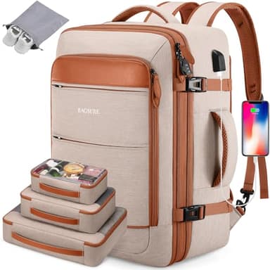 Bagsure Travel Backpack Carry On Backpack 42L Flight Approved, Expandable Laptop Backpack with Packing Cubes & Shoe Pocket, Water Resistant Luggage Backpack for Men Women, TSA Approved, Large Backpack - Image 1