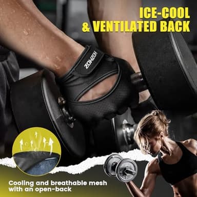 Ventilated Weight Lifting Gloves, Thick Padded Workout Gym Gloves with Full Palm Protection & Grip & Shock Absorption for Women & Men's Fitness Exercise Training - Image 5