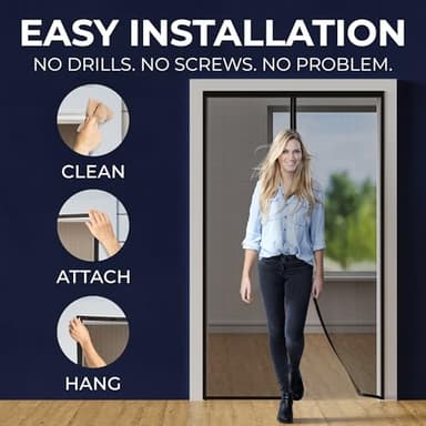 Upgraded Magnetic Screen Door - Bugs Out, Breeze in - 9min Install Auto-Sealing Heavy Duty Double Stitched Mesh, 52 Magnets, Hands Free Patio Door Net, Pet & Kid Friendly, 38 x 82 Inch, Flux Phenom - Image 6