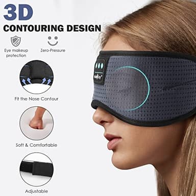 MUSICOZY White Noise Bluetooth Sleep Mask with 8 Soothing Sounds & 3D Wireless Sleep Headphones, Bluetooth Sleeping Headphones for Yoga Travel Office Relaxation, Tech Gadgets Gifts, Gray - Image 2