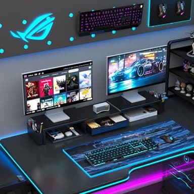 gianotter Dual Monitor Stand Riser, Desk Organizer With Drawer and 2 Pen Holders, Computer Monitor Stand, Shelf for Top of Desk, Black - Image 7