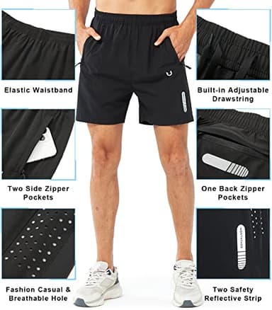 NORTHYARD Men's Athletic Running Shorts Quick Dry Workout Shorts 7"/ 5"/ 9" Lightweight Sports Gym Basketball Shorts Hiking Exercise Black-5inch M - Image 3