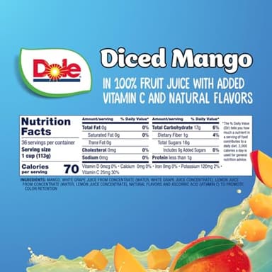 Dole Fruit Bowls Diced Mango in 100% Juice Snacks, 4oz 36 Total Cups, Gluten & Dairy Free, Bulk Lunch Snacks for Kids & Adults - Image 2