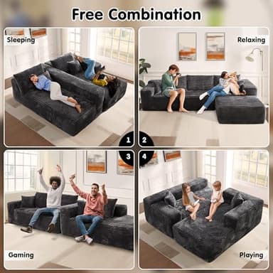 ovios 104" Cloud Sectional Couch with L-Shape Chaise,Modern Modular Sofa with Deep Seat, Upholstered Couches for Living Room Bedroom,No Assembly Required, Grey (Plush Corduroy Fabric) - Image 6