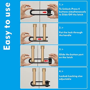 LRANFOW U-Shaped Baby Proof Cabinet Locks No Drilling Required, Adjustable Child Safety Latches for Cabinets Drawers Kitchen Doors, 10 Pack White - Image 6