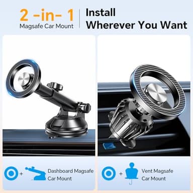 Coolpow for MagSafe Car Mount【Windshield+Vent+Dash】Magnetic Phone Holder for Car Phone Holder Mount Cell Phone Holders for Your Car Accessories Suction Cup Stand for Garmin GPS for iPhone 17 16 15 14 - Image 2