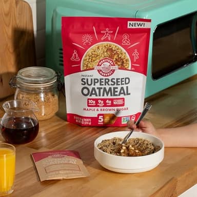 Manitoba Harvest Maple and Brown Sugar Superseed Instant Oatmeal Packets - 10g Protein and 9g Omega 3 and 6 per Serving - Breakfast Oats with 10 Essential Vitamins and Nutrients - Organic, Non-GMO, Vegan, 7oz (30 Packets) - Image 4