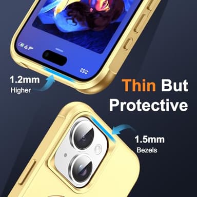SKYLMW Compatible with iPhone 15 Case with Invisible Magnetic O-Ring Stand Military-Grade Case for iPhone 15 6.1" [Compatible with Mag-Safe][Great Grip Feeling], Gold - Image 6
