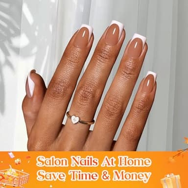 Beetles French Tips Press On Nails: 224 Pcs Brown French Tip Nails Short Squaval Fake Nail Tips,Soft Gel Nail False Nails,DIY Nail Art Salon Quality Manicure Gift For Women - Image 3