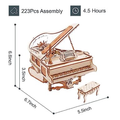 ROBOTIME AMK81 Magic Piano 3D Puzzles for Adults-Mechanical 3D Puzzles Musical Instrument-Wooden Music Box Puzzle Kit to Build-Aesthetic Desk Decor Unique Gift for Men/Women - Image 2