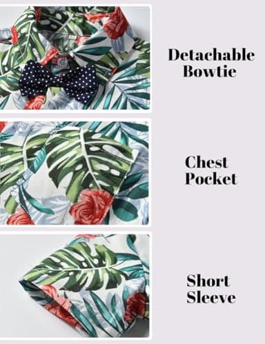 JunNeng Toddler Baby Boy Shorts Sets Hawaiian Outfits,Tropical Floral Short Sleeve Shirt +Elastic Shorts Vacation Clothes,Navy Blue 4-5 Years - Image 6