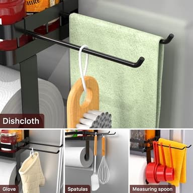 ZUNTO Magnetic Paper Towel Holder for Fridge, Black Kitchen Organizer with Towel Roll Holder, Spice Shelf and 2 Hanging Racks(No Drilling) - Image 5