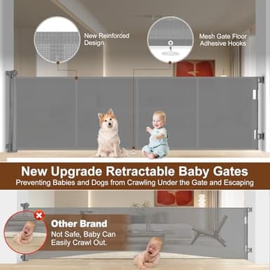 Miumoon 200 inch Retractable Baby Gates 42 inch Tall, Retractable Gate with Reinforced Strip Design to Prevent Crawling Through, 16 FT Outdoor Retractable Gates, Extra Wide Retractable Gate for Garage - Image 2