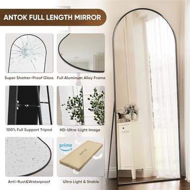 Antok Full Length Mirror, 71"x28" Floor Mirror, Oversized Floor Standing Mirror Freestanding Full Body Mirrors with Stand for Bedroom, Hanging Mounted Mirrors for Living Room Cloakroom, Black - Image 5