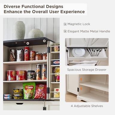 ACCOHOHO 72" Tall Kitchen Pantry, Farmhouse Storage Cabinet with Barn Doors, Organizer, Drawer and Adjustable Shelves, Rustic Wood Cupboard for Kitchen, Dining Room, Bathroom, Off White - Image 6