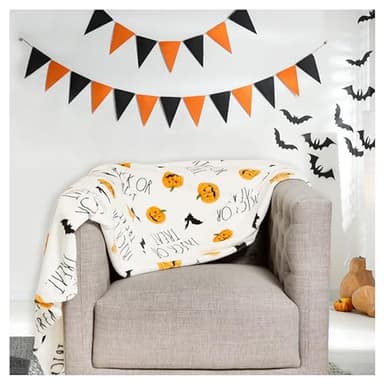 Rae Dunn Throw Blanket- Soft, Decorative Blankets for Bed or Couch, Cozy Throws for Sofa, Soft Plush Throw Embroidered Jacklatern Bat, 50 inches x 70 inches - Image 1