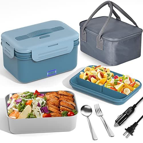 Vabaso Electric Lunch Box Food Heater, 1.8L/61oz Heated for Adults Car/Truck Home/Work, 60/80/100W Warmer Heating with Removable Stainless Steel Container, 12V/24V/110V220V Blue - Image 1