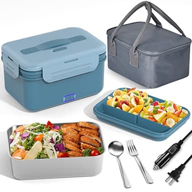 Vabaso Electric Lunch Box Food Heater, 1.8L/61oz Heated for Adults Car/Truck Home/Work, 60/80/100W Warmer Heating with Removable Stainless Steel Container, 12V/24V/110V220V Blue - Image 1